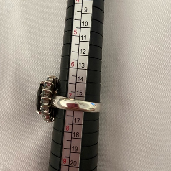 Smokey Quartz surrounded by Aquamarine Sterling Silver Ring sz 7.25 - Picture 7 of 7